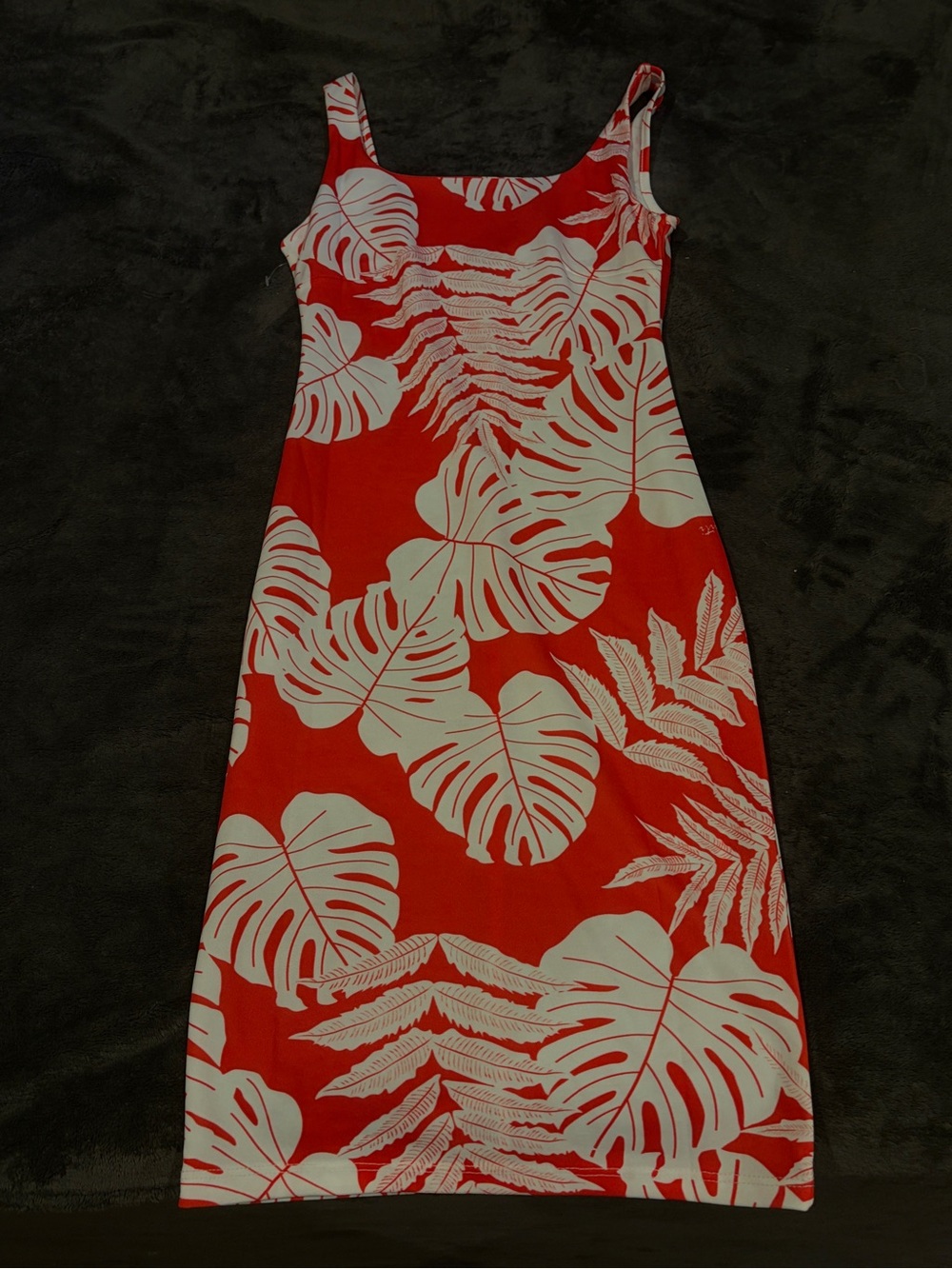 ALOHA tahiti Red and White Tropical Midi Slip Dress